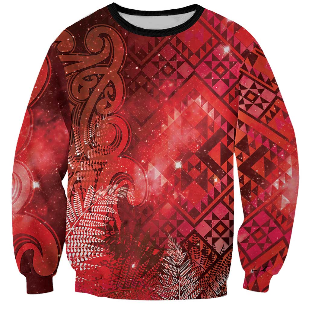 Aotearoa Taniko Matariki Sweatshirt Cosmic Red LT7 Unisex Red - Polynesian Pride
