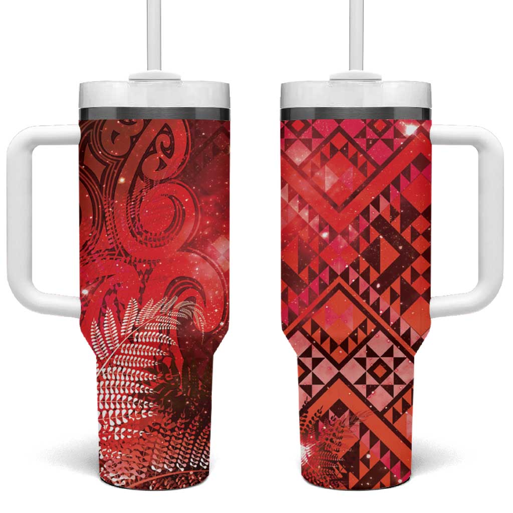 Aotearoa Taniko Matariki Tumbler With Handle Cosmic Red LT7 One Size: 40 oz Red - Polynesian Pride