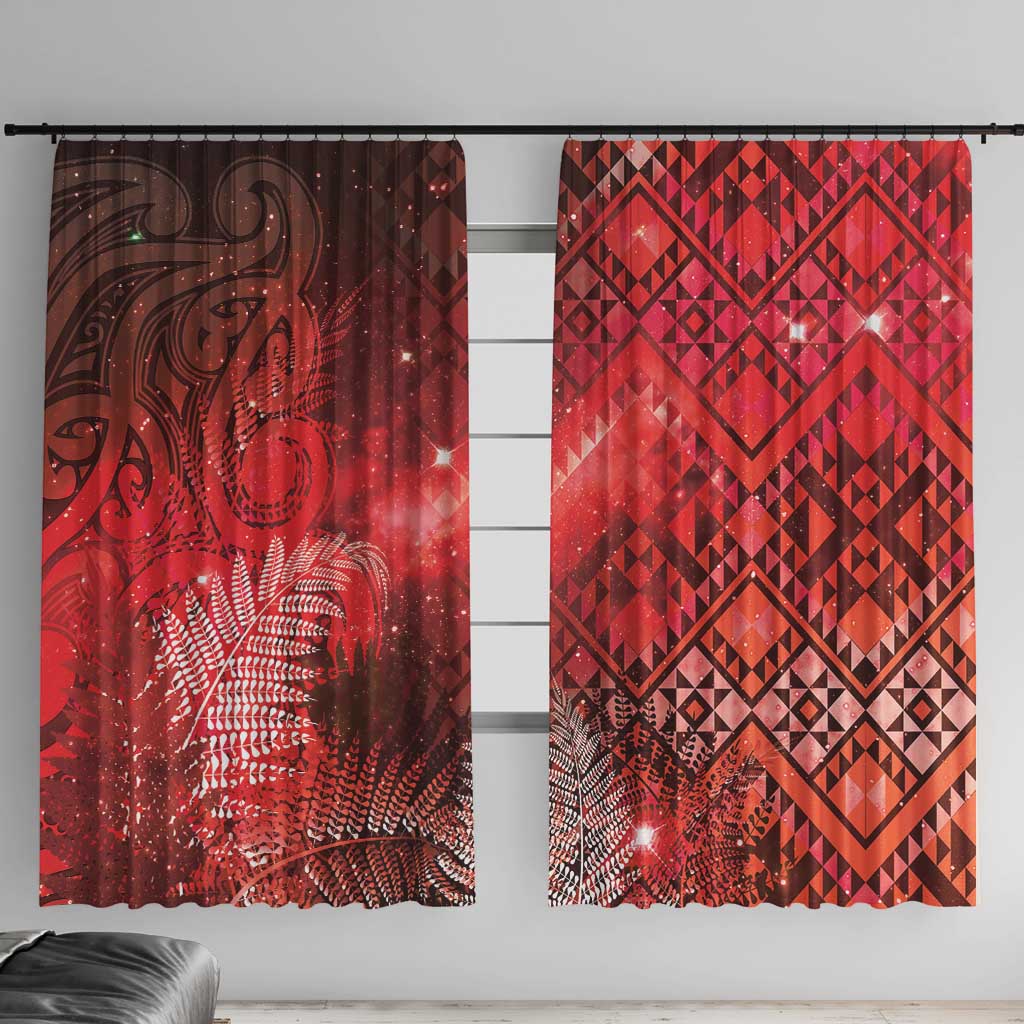 Aotearoa Taniko Matariki Window Curtain Cosmic Red LT7 With Hooks Red - Polynesian Pride