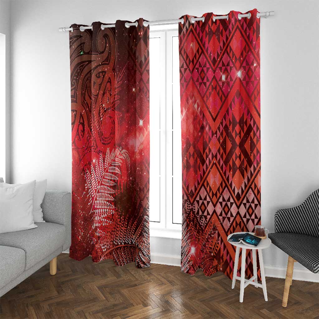 Aotearoa Taniko Matariki Window Curtain Cosmic Red LT7 With Grommets Red - Polynesian Pride