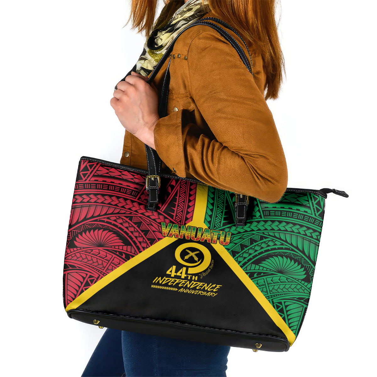 Vanuatu 44th Independence Anniversary Leather Tote Bag LT7 Colorful - Polynesian Pride