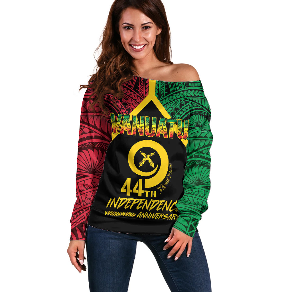 Vanuatu 44th Independence Anniversary Off Shoulder Sweater LT7 Women Colorful - Polynesian Pride