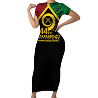 Vanuatu 44th Independence Anniversary Short Sleeve Bodycon Dress LT7 Long Dress Colorful - Polynesian Pride