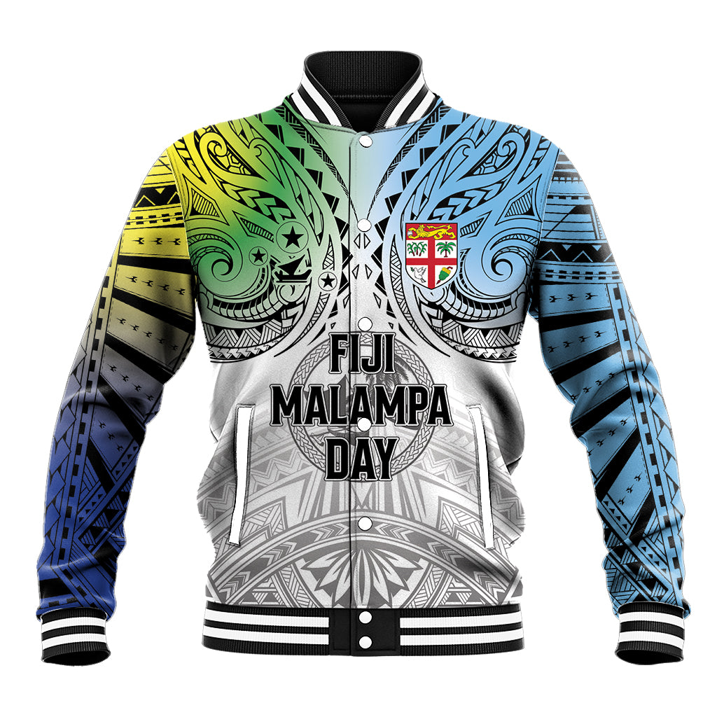 Malampa Fiji Day Baseball Jacket Gradient Style LT7 Unisex White - Polynesian Pride