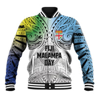 Malampa Fiji Day Baseball Jacket Gradient Style LT7 Unisex White - Polynesian Pride