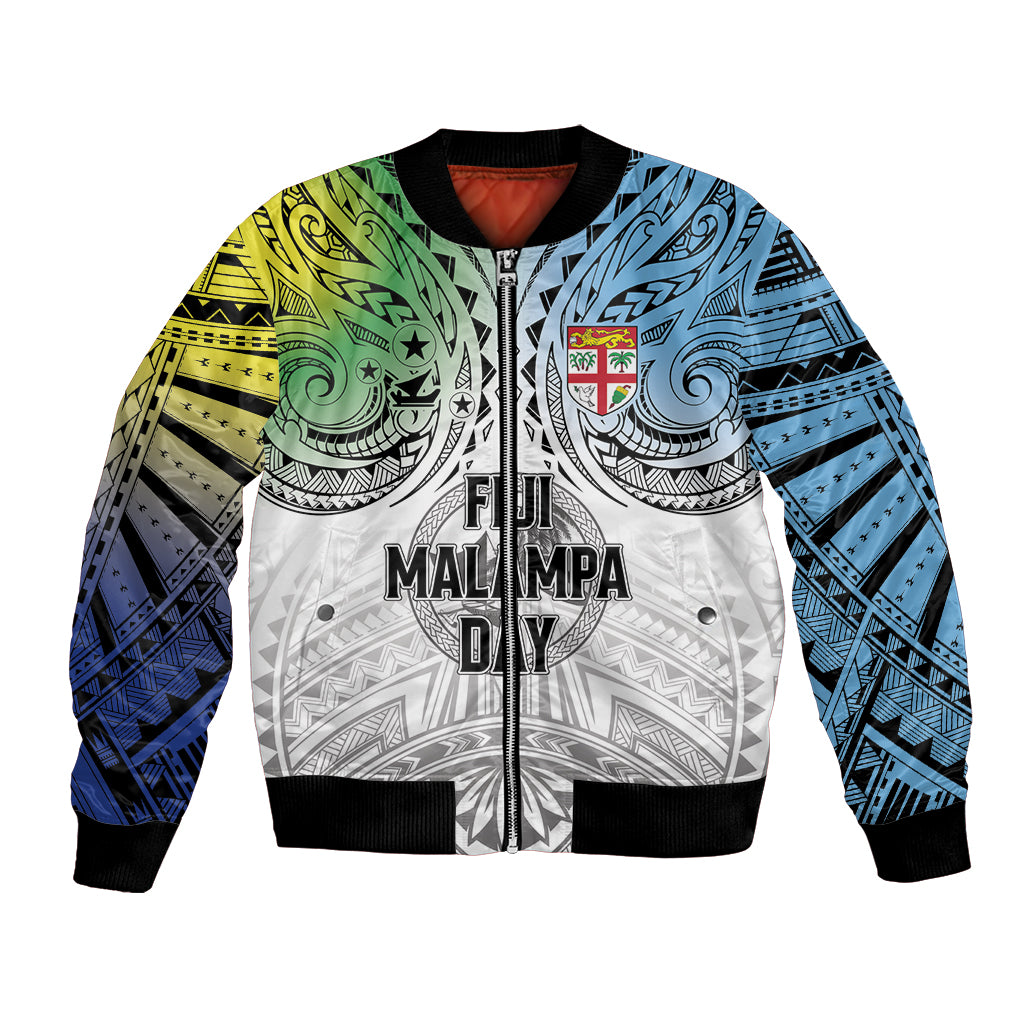 Malampa Fiji Day Bomber Jacket Gradient Style LT7 Unisex White - Polynesian Pride