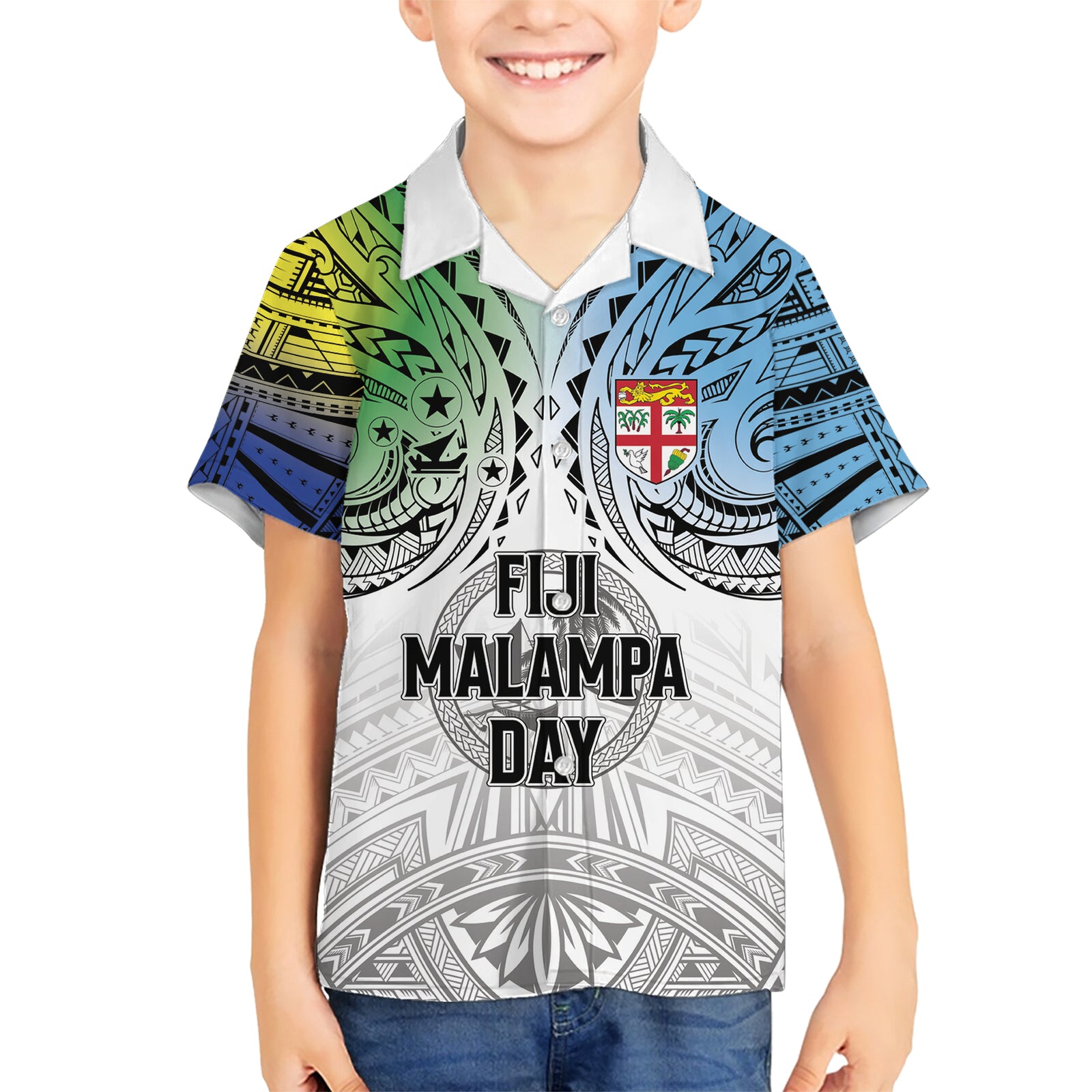 Malampa Fiji Day Kid Hawaiian Shirt Gradient Style LT7 Kid White - Polynesian Pride