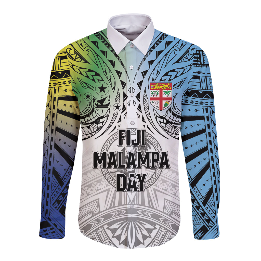 Malampa Fiji Day Long Sleeve Button Shirt Gradient Style LT7 Unisex White - Polynesian Pride