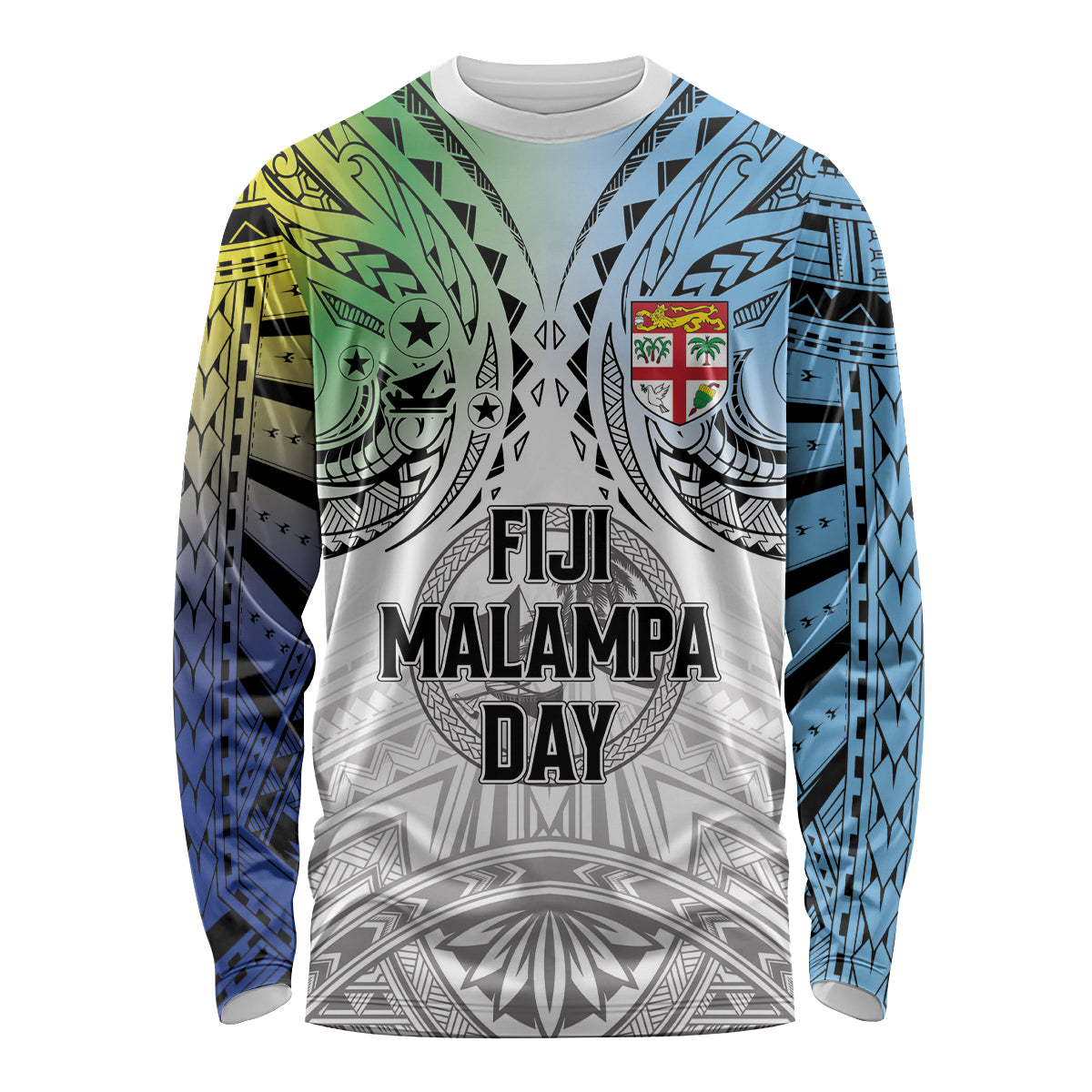 Malampa Fiji Day Long Sleeve Shirt Gradient Style LT7 Unisex White - Polynesian Pride
