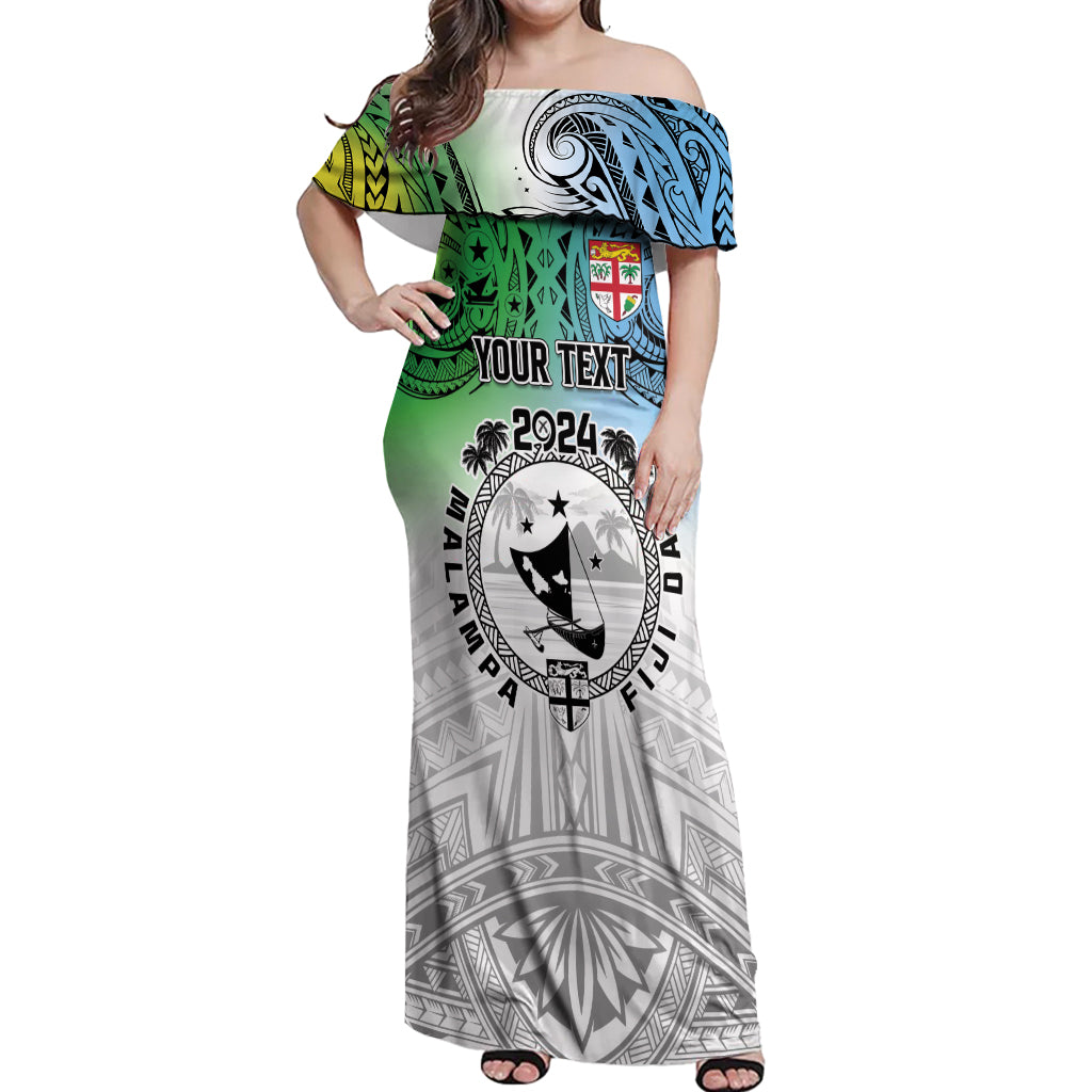 Malampa Fiji Day Off Shoulder Maxi Dress Gradient Style LT7 Women White - Polynesian Pride