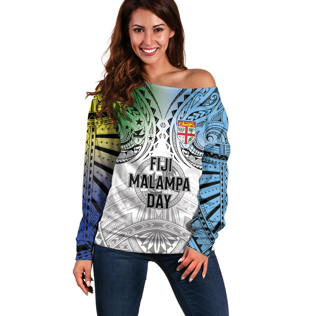 Malampa Fiji Day Off Shoulder Sweater Gradient Style LT7 Women White - Polynesian Pride