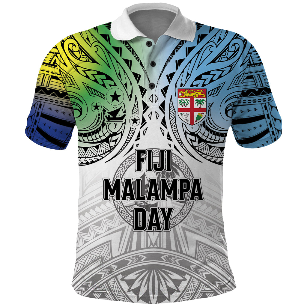 Malampa Fiji Day Polo Shirt Gradient Style LT7 White - Polynesian Pride