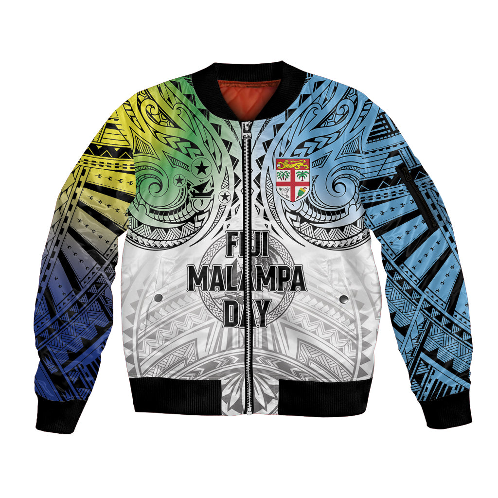Malampa Fiji Day Sleeve Zip Bomber Jacket Gradient Style LT7 Unisex White - Polynesian Pride