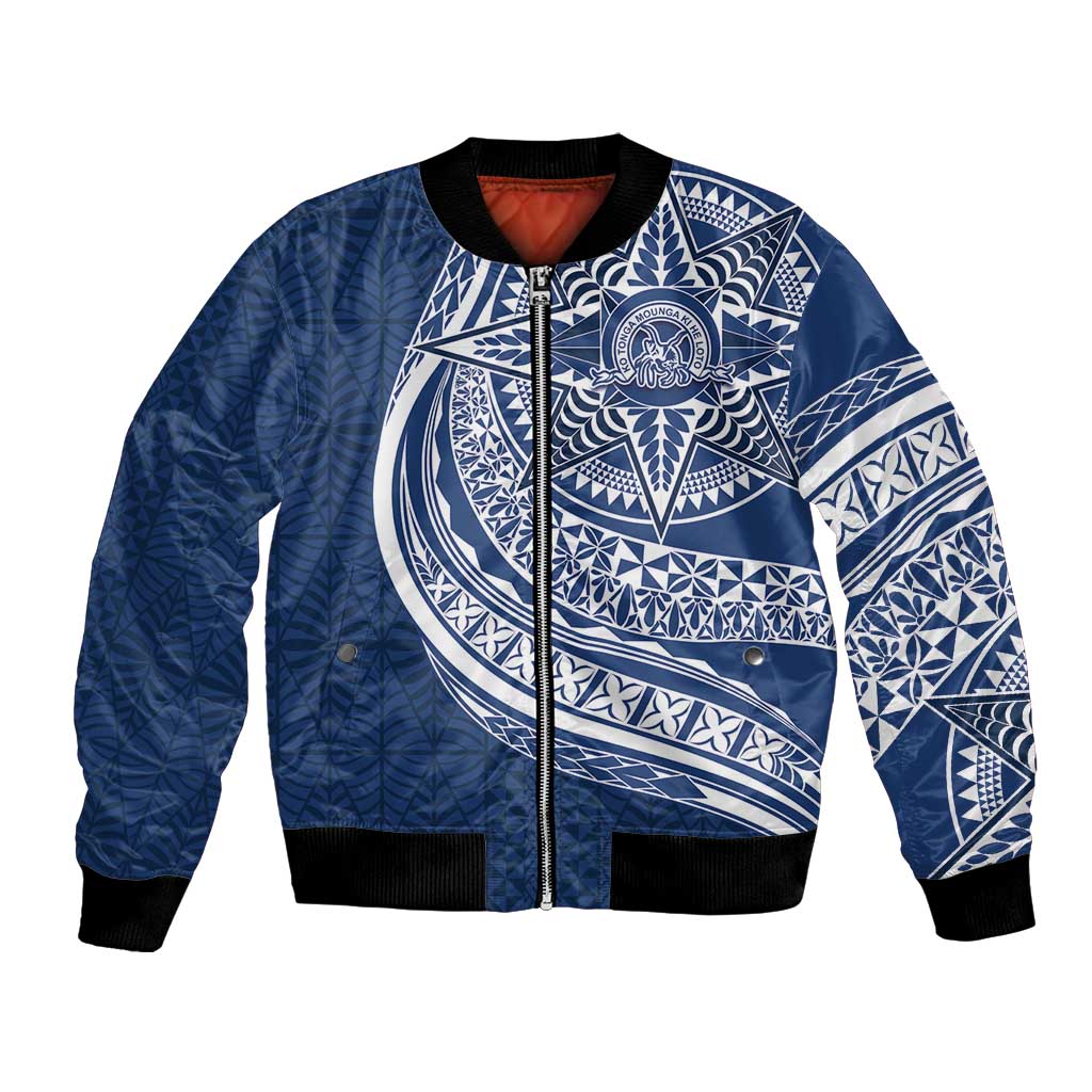 Tonga Queen Salote College Personalized Bomber Jacket Ngatu Tokelaufeletoa Motifs LT7 Unisex Navy Blue - Polynesian Pride