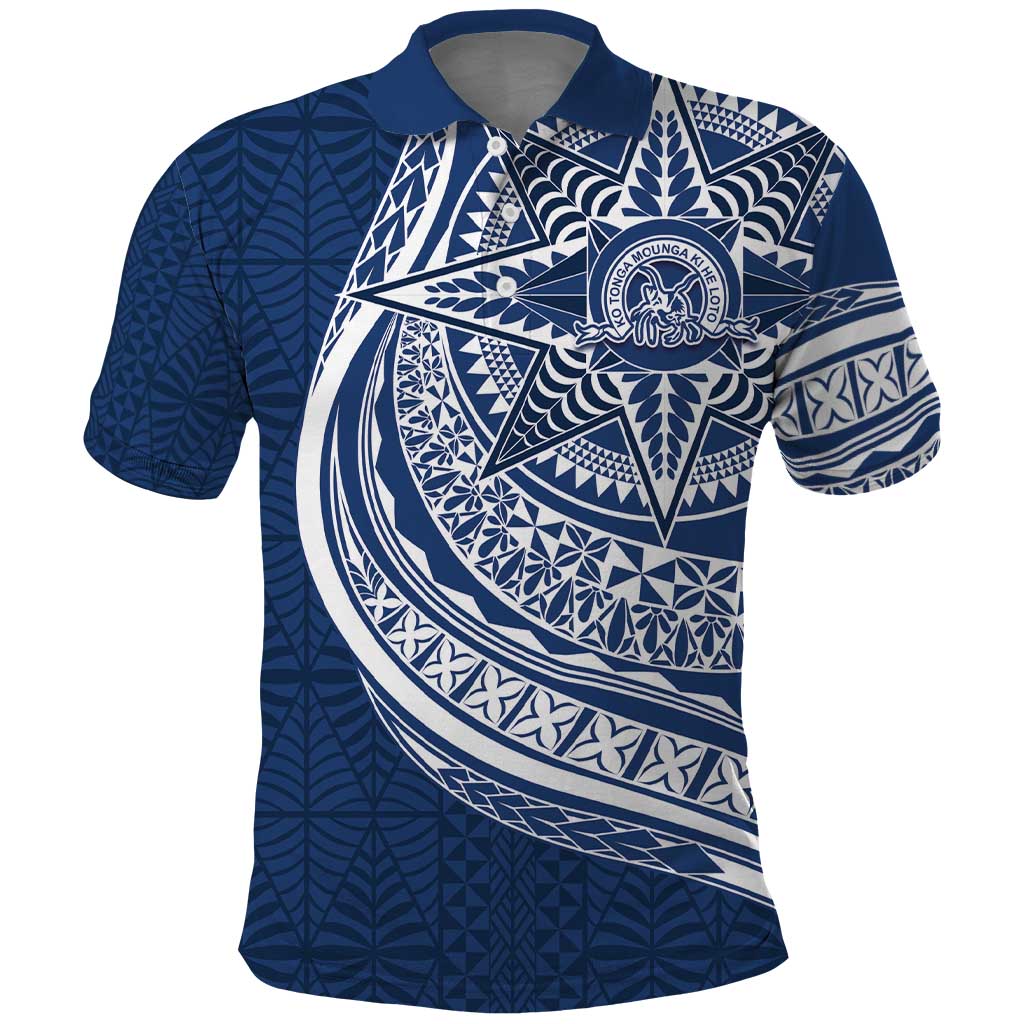 Tonga Queen Salote College Personalized Polo Shirt Ngatu Tokelaufeletoa Motifs LT7 Navy Blue - Polynesian Pride