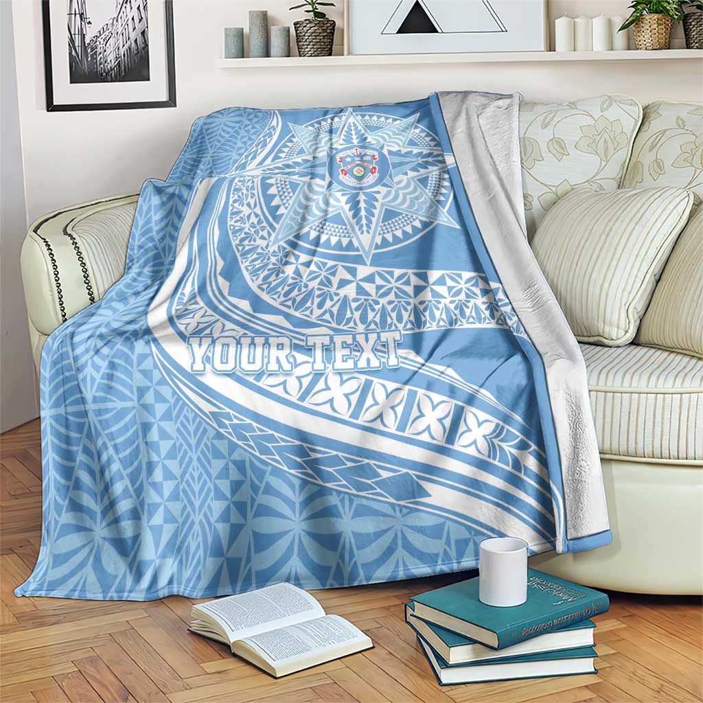 Tonga Apifo'ou Kolisi Personalized Blanket Ngatu Tokelaufeletoa Motifs LT7 Light Blue - Polynesian Pride