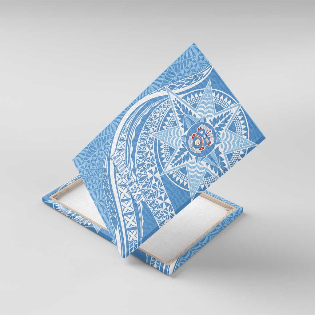 Tonga Apifo'ou Kolisi Personalized Canvas Wall Art Ngatu Tokelaufeletoa Motifs LT7 With Frame Light Blue - Polynesian Pride
