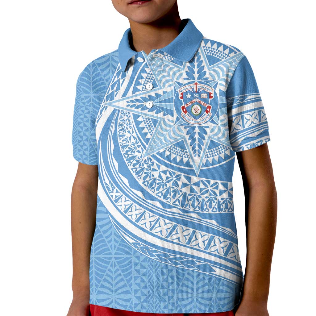 Tonga Apifo'ou Kolisi Personalized Kid Polo Shirt Ngatu Tokelaufeletoa Motifs LT7 Kid Light Blue - Polynesian Pride