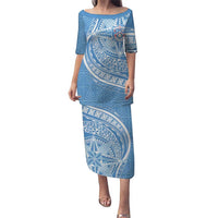 Tonga Apifo'ou Kolisi Personalized Puletasi Ngatu Tokelaufeletoa Motifs LT7 Long Dress Light Blue - Polynesian Pride