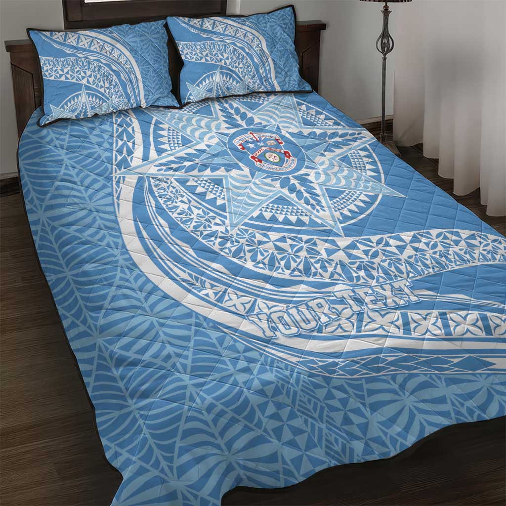 Tonga Apifo'ou Kolisi Personalized Quilt Bed Set Ngatu Tokelaufeletoa Motifs LT7 Light Blue - Polynesian Pride