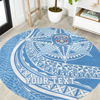 Tonga Apifo'ou Kolisi Personalized Round Carpet Ngatu Tokelaufeletoa Motifs LT7 Light Blue - Polynesian Pride