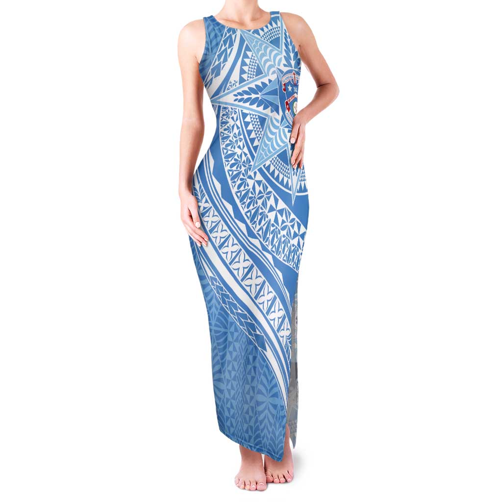 Tonga Apifo'ou Kolisi Personalized Tank Maxi Dress Ngatu Tokelaufeletoa Motifs LT7 Women Light Blue - Polynesian Pride
