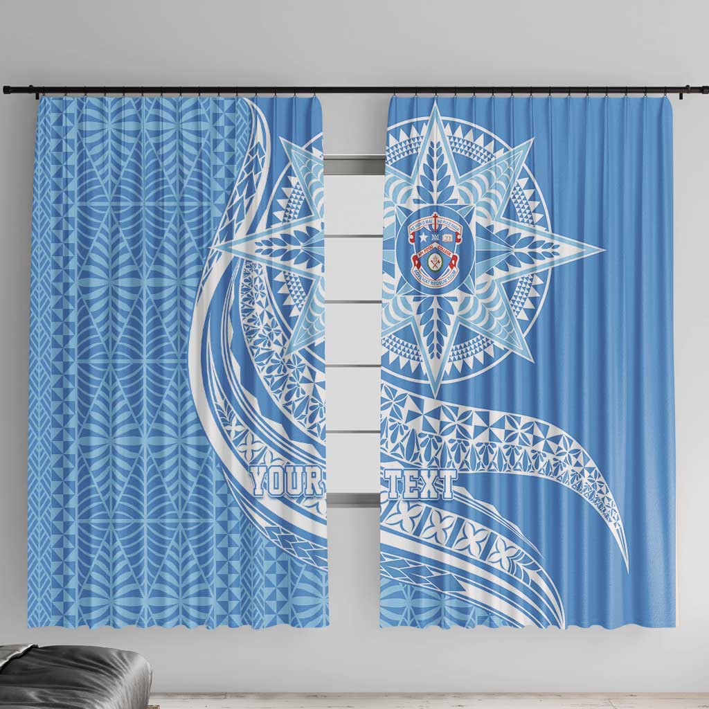 Tonga Apifo'ou Kolisi Personalized Window Curtain Ngatu Tokelaufeletoa Motifs LT7 With Hooks Light Blue - Polynesian Pride