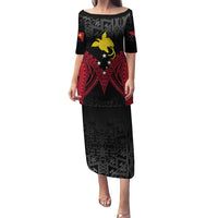 Personalised PNG Puletasi Papua Motuan Mirror Style LT7 Long Dress Black - Polynesian Pride