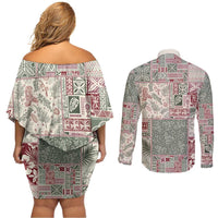 Aloha Hawaii Pastel Christmas Patchwork Couples Matching Off Shoulder Short Dress and Long Sleeve Button Shirt Classic Style LT7 - Polynesian Pride
