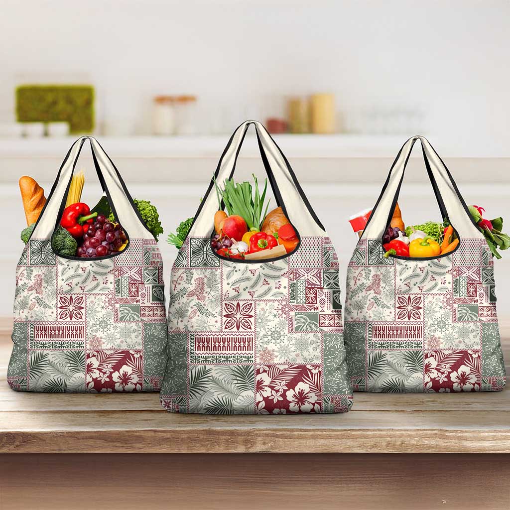 Aloha Hawaii Pastel Christmas Patchwork Grocery Bag Classic Style LT7 3-pack One Size Pastel Green - Polynesian Pride