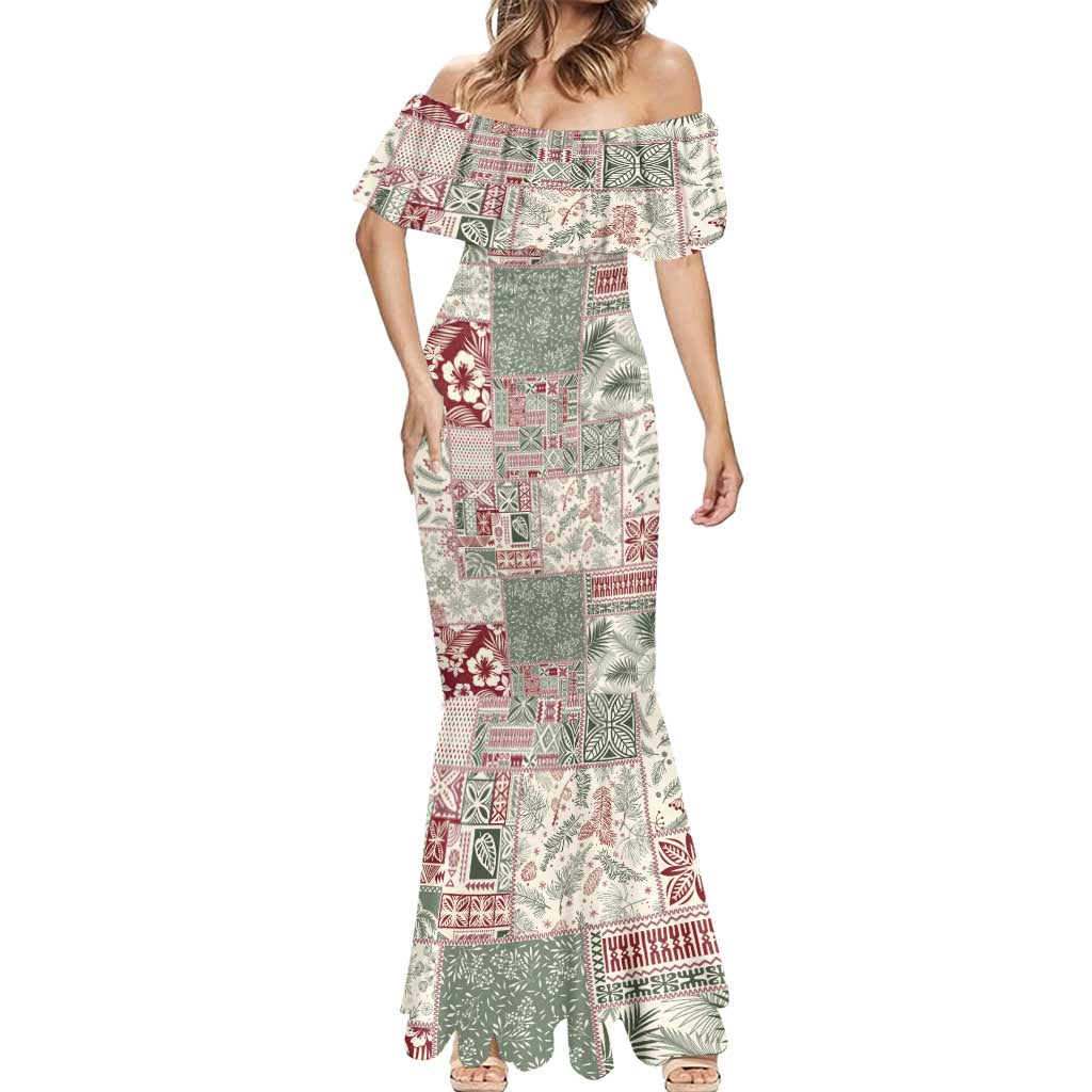 Aloha Hawaii Pastel Christmas Patchwork Mermaid Dress Classic Style LT7 - Polynesian Pride