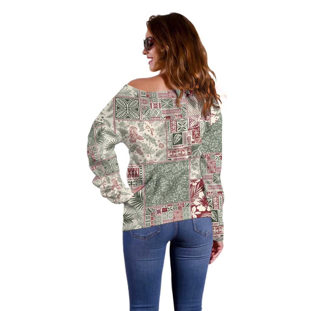 Aloha Hawaii Pastel Christmas Patchwork Off Shoulder Sweater Classic Style LT7 - Polynesian Pride