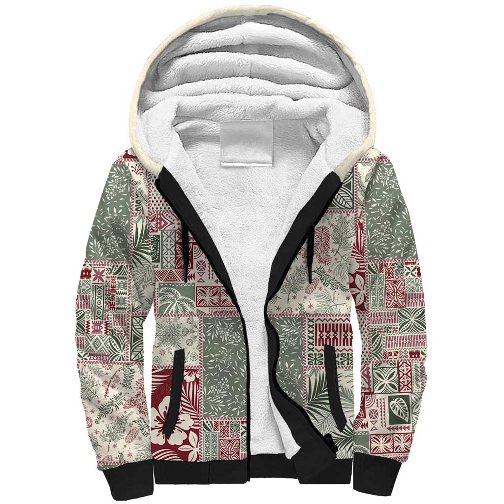 Aloha Hawaii Pastel Christmas Patchwork Sherpa Hoodie Classic Style LT7 Unisex Pastel Green - Polynesian Pride