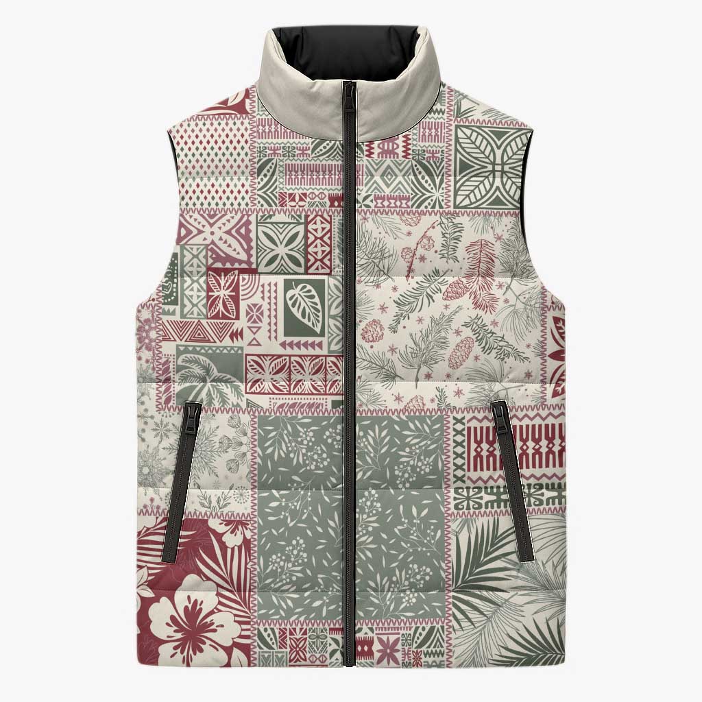 Aloha Hawaii Pastel Christmas Patchwork Sleeveless Puffer Jacket Classic Style LT7 Unisex Pastel Green - Polynesian Pride