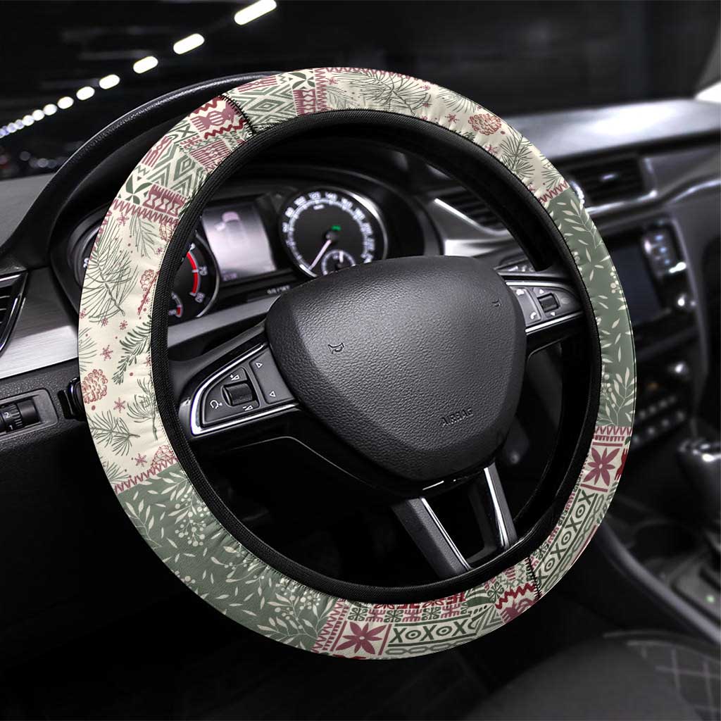 Aloha Hawaii Pastel Christmas Patchwork Steering Wheel Cover Classic Style LT7 Universal Fit Pastel Green - Polynesian Pride