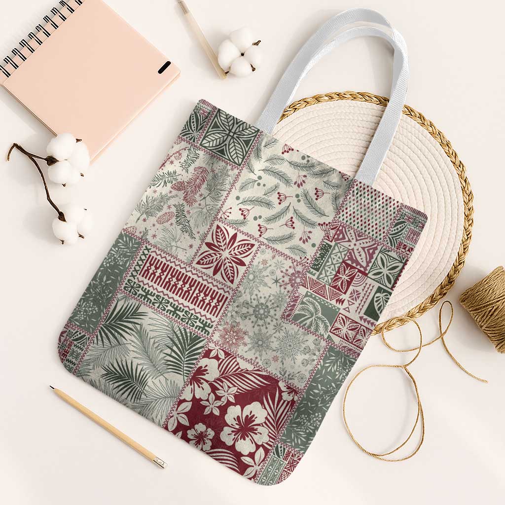 Aloha Hawaii Pastel Christmas Patchwork Tote Bag Classic Style LT7 White Strap One Size Pastel Green - Polynesian Pride