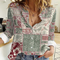 Aloha Hawaii Pastel Christmas Patchwork Women Casual Shirt Classic Style LT7 Female Pastel Green - Polynesian Pride