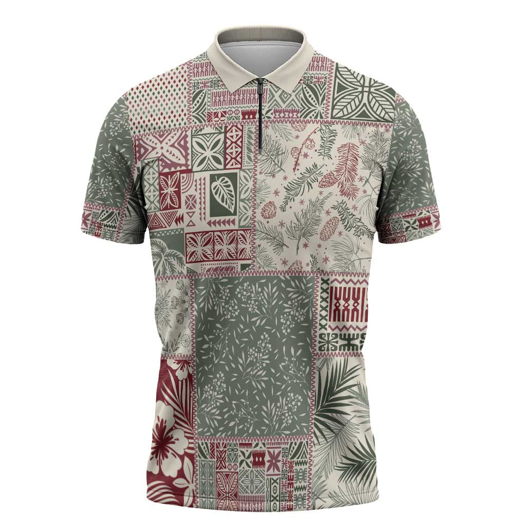 Aloha Hawaii Pastel Christmas Patchwork Zipper Polo Shirt Classic Style LT7 Pastel Green - Polynesian Pride