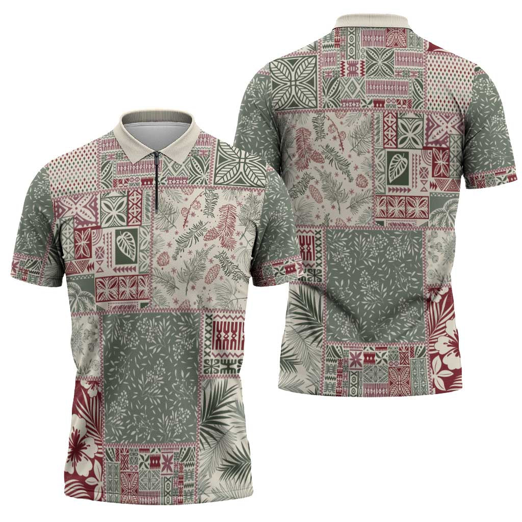 Aloha Hawaii Pastel Christmas Patchwork Zipper Polo Shirt Classic Style LT7 - Polynesian Pride