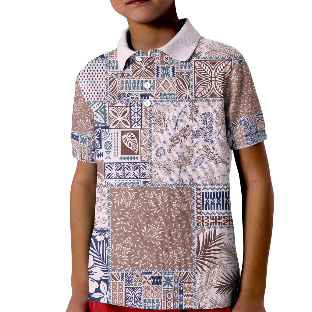 Aloha Hawaii Pastel Christmas Patchwork Kid Polo Shirt Rustic Style LT7 Kid Beige - Polynesian Pride