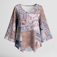 Aloha Hawaii Pastel Christmas Patchwork Kimono Sleeve Blouse Rustic Style LT7 Female Beige - Polynesian Pride
