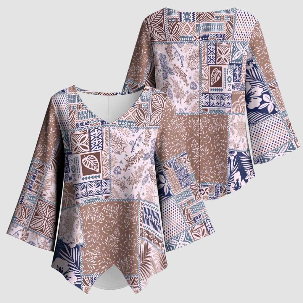 Aloha Hawaii Pastel Christmas Patchwork Kimono Sleeve Blouse Rustic Style LT7 - Polynesian Pride
