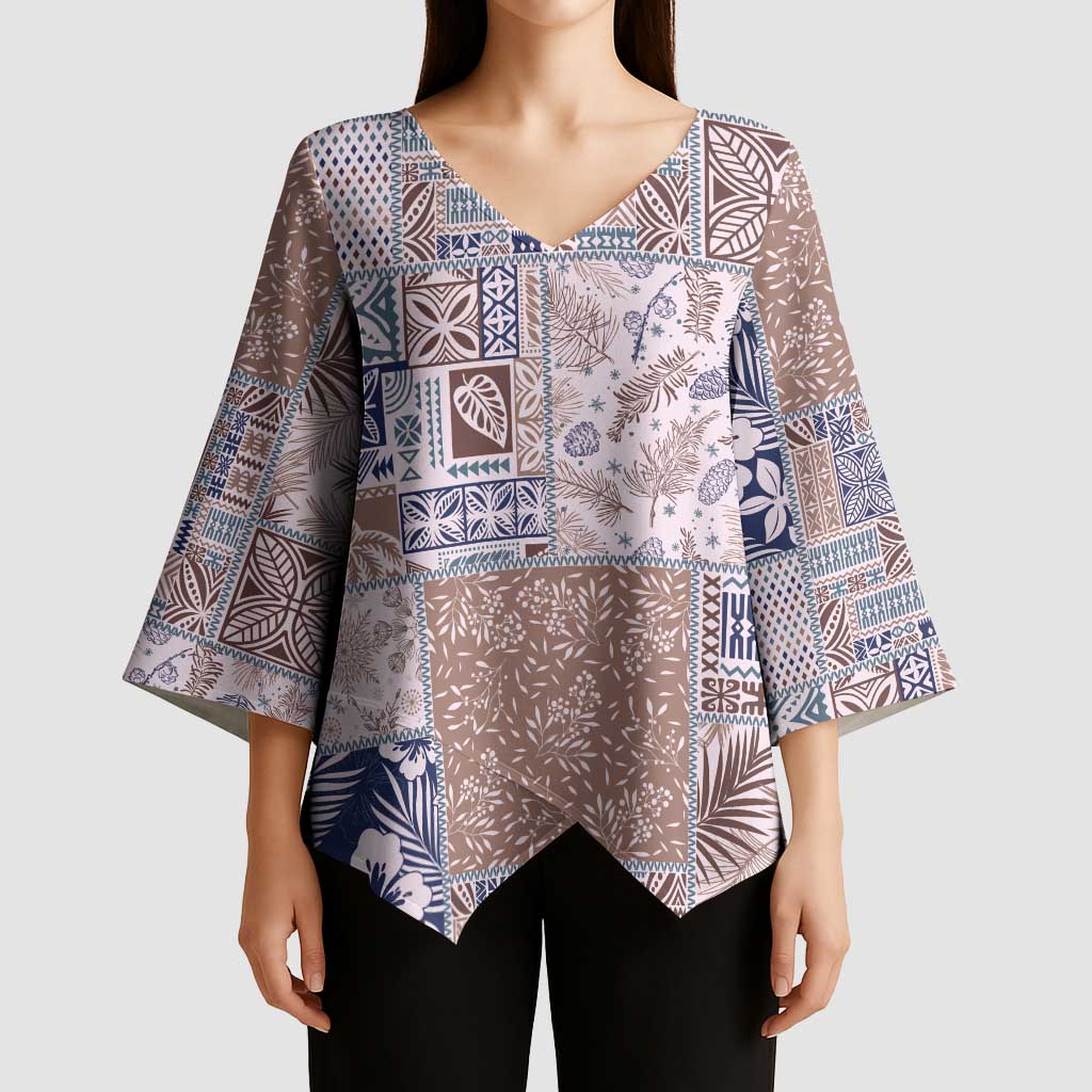 Aloha Hawaii Pastel Christmas Patchwork Kimono Sleeve Blouse Rustic Style LT7 - Polynesian Pride