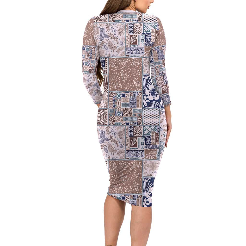 Aloha Hawaii Pastel Christmas Patchwork Long Sleeve Bodycon Dress Rustic Style LT7 - Polynesian Pride
