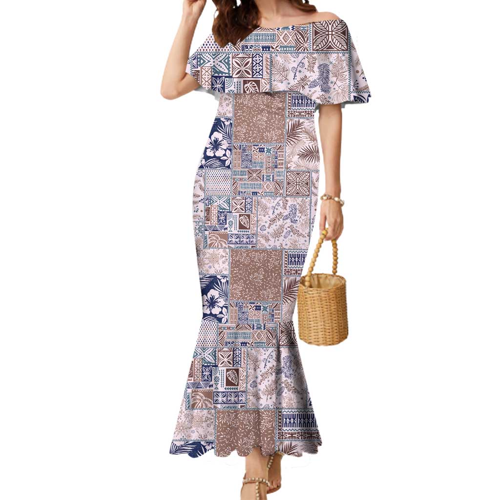 Aloha Hawaii Pastel Christmas Patchwork Mermaid Dress Rustic Style LT7 Women Beige - Polynesian Pride
