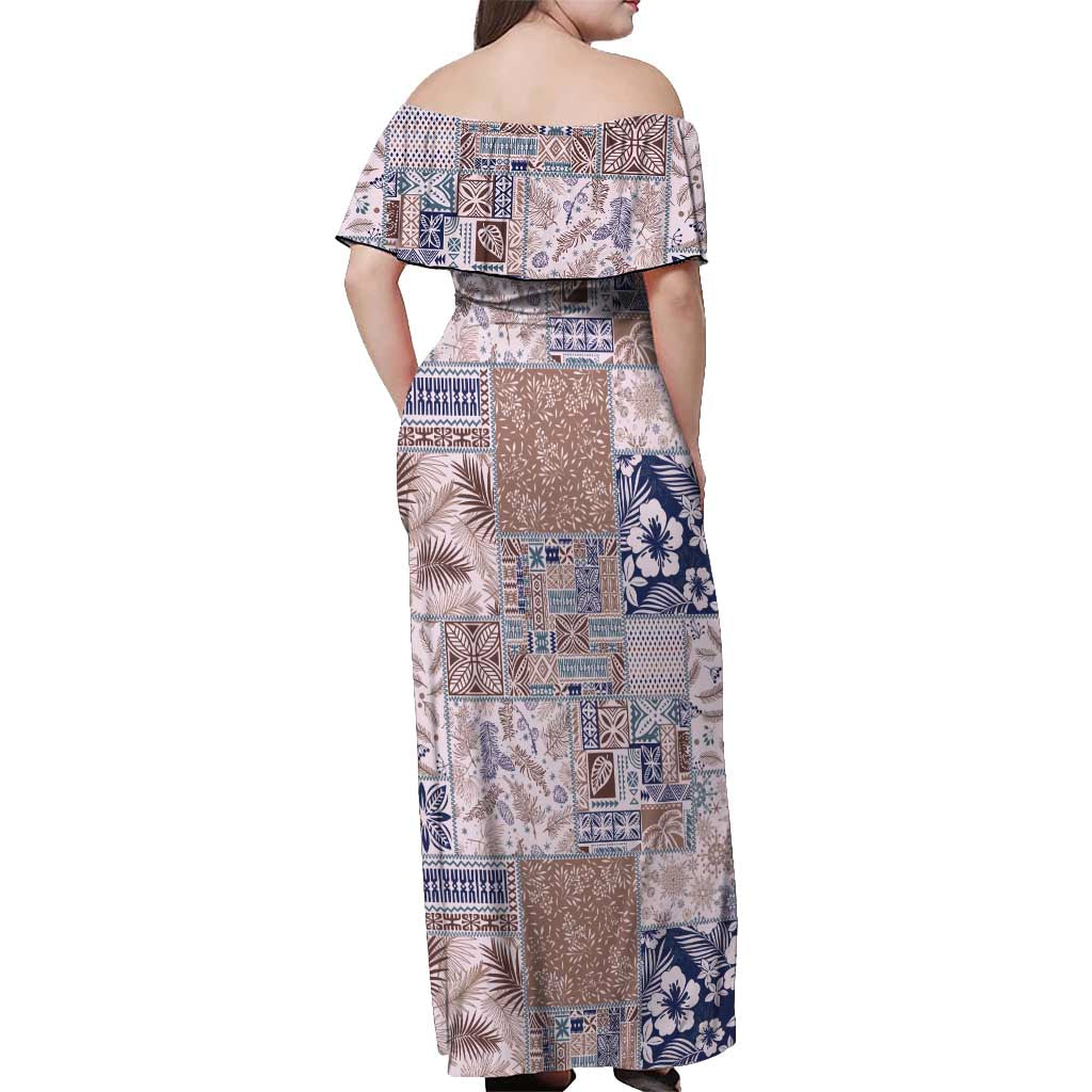 Aloha Hawaii Pastel Christmas Patchwork Off Shoulder Maxi Dress Rustic Style LT7 - Polynesian Pride