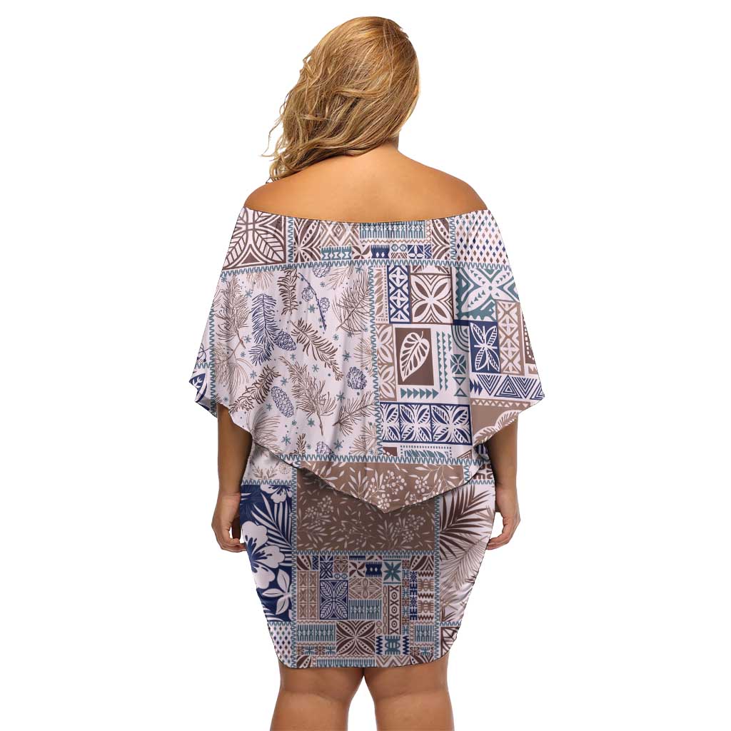 Aloha Hawaii Pastel Christmas Patchwork Off Shoulder Short Dress Rustic Style LT7 - Polynesian Pride