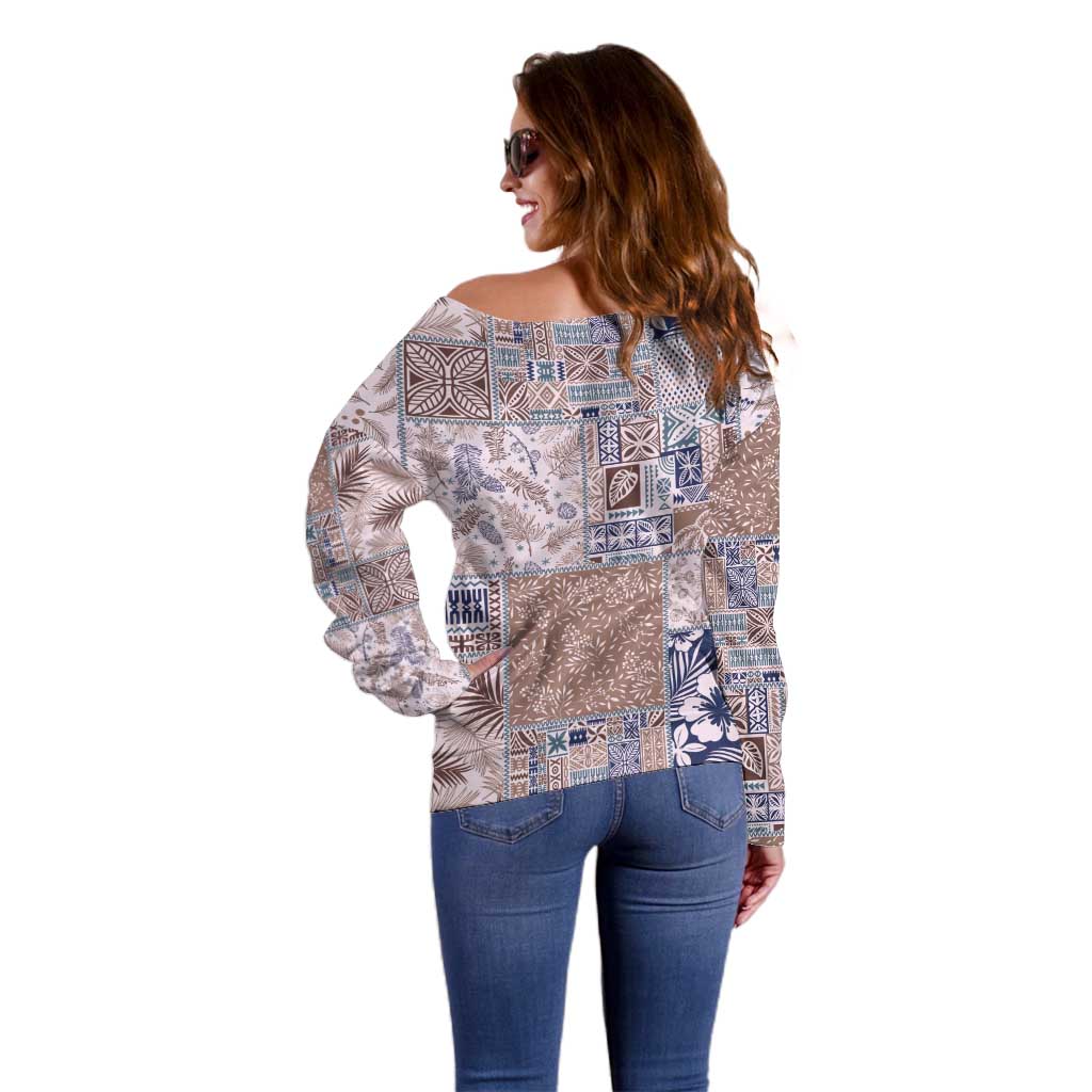 Aloha Hawaii Pastel Christmas Patchwork Off Shoulder Sweater Rustic Style LT7 - Polynesian Pride