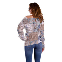 Aloha Hawaii Pastel Christmas Patchwork Off Shoulder Sweater Rustic Style LT7 - Polynesian Pride