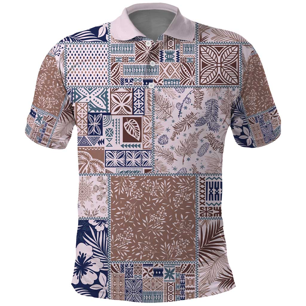 Aloha Hawaii Pastel Christmas Patchwork Polo Shirt Rustic Style LT7 Beige - Polynesian Pride